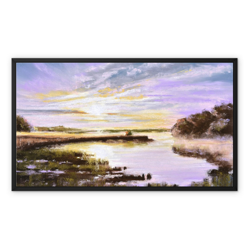 Sunset on the Marsh landscape canvas fine art print with black picture frame