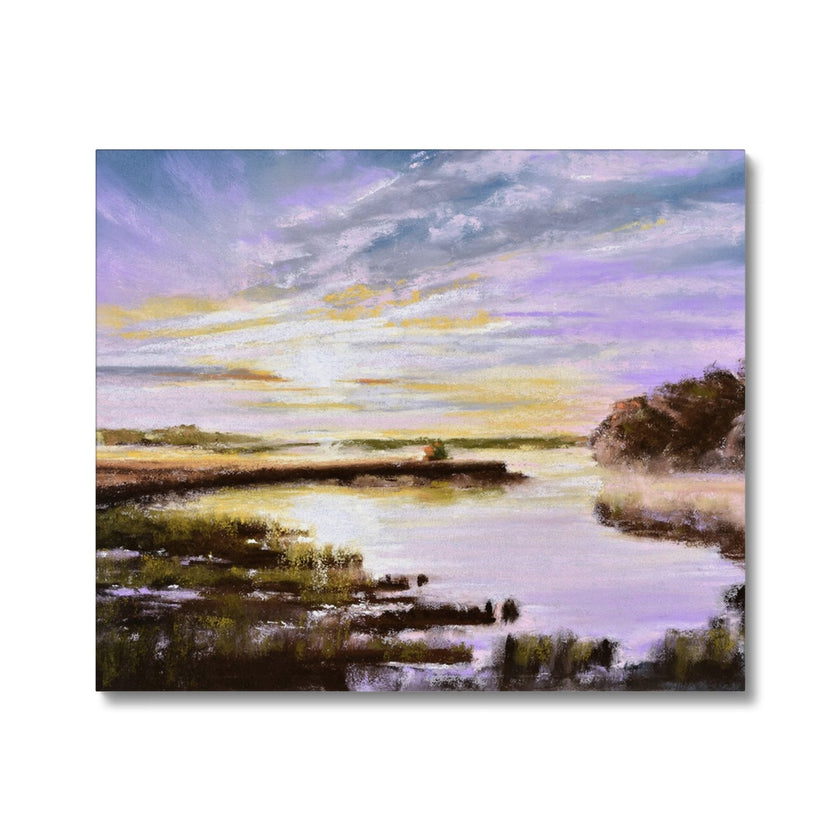 Sunset marshland landscape artwork. Canvas fine art print. 